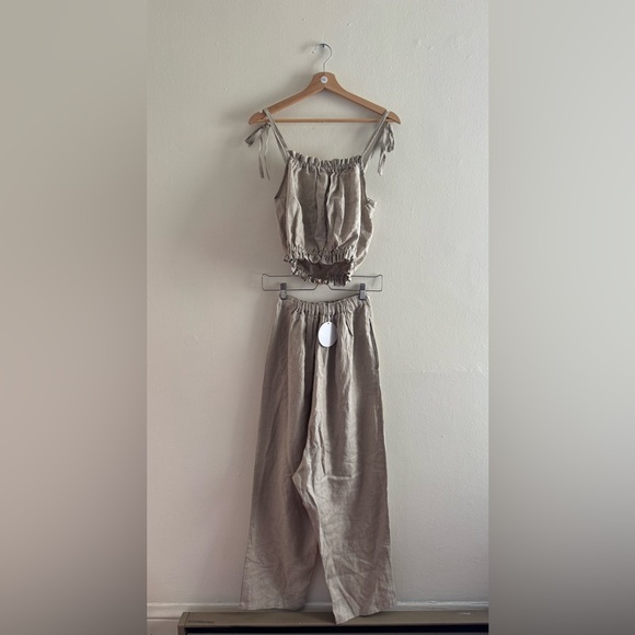 NWT Myrah Penaloza Mona linen two piece set harem crop top beige o/s - Picture 7 of 10
